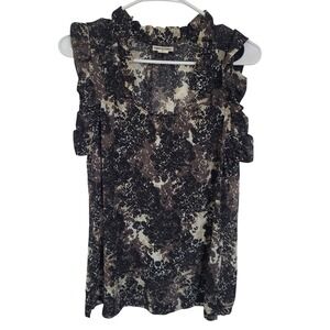 Converse One Star Womens Medium Floral Ruffle Neck Sleeveless Blouse Neutral Top